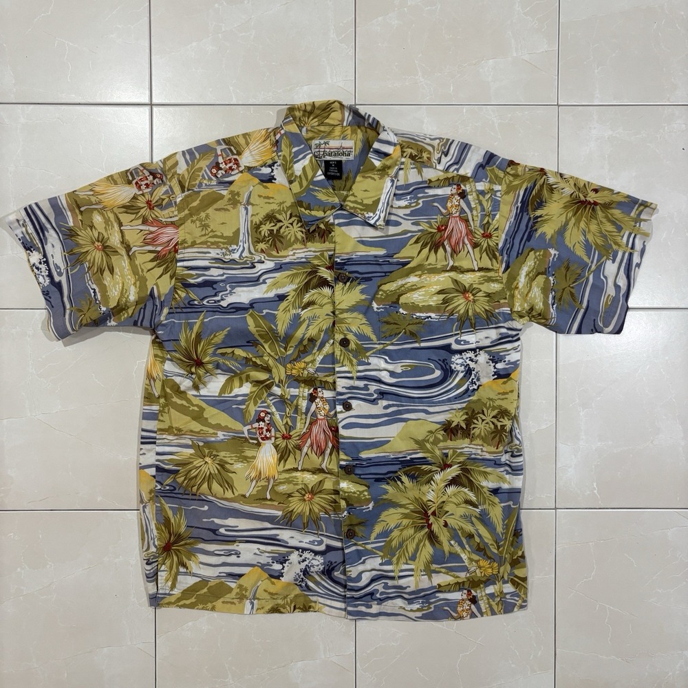 Vintage Patagonia Pataloha Hawaiian Shirt Mens M Camp Hula Girls Island Scene